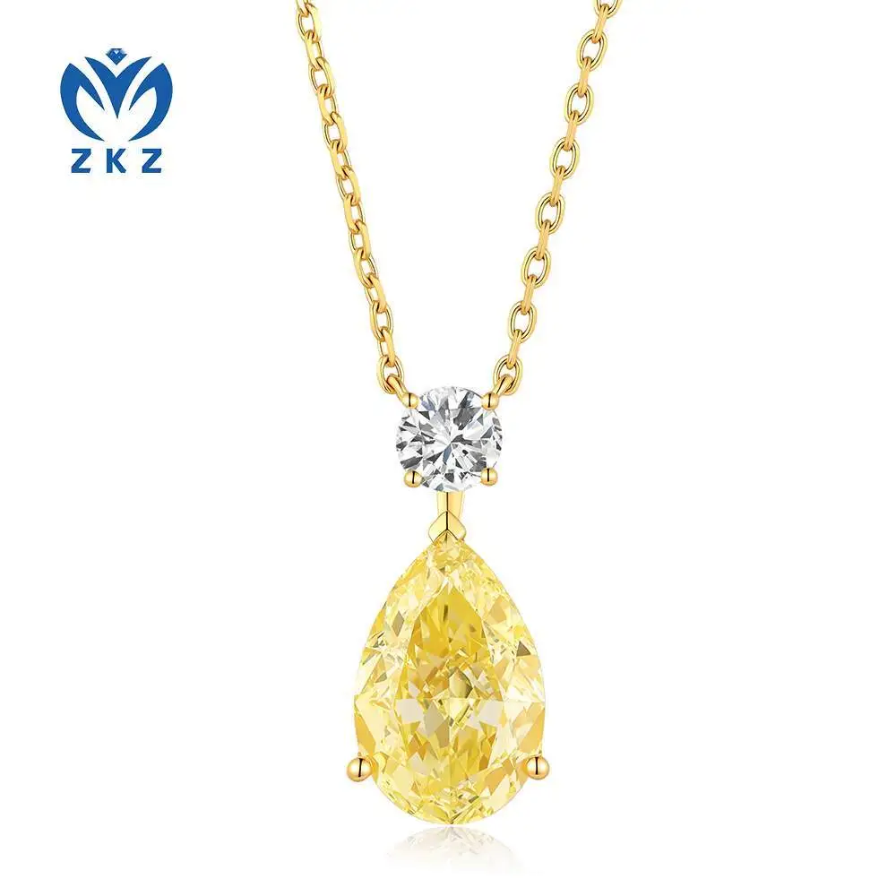 18K yellow laboratory-grown yellow diamond shining water-drop necklace, IGI-certified double-stone model. Pendant 2.5 carats, VS clarity. ZKHZ016 1