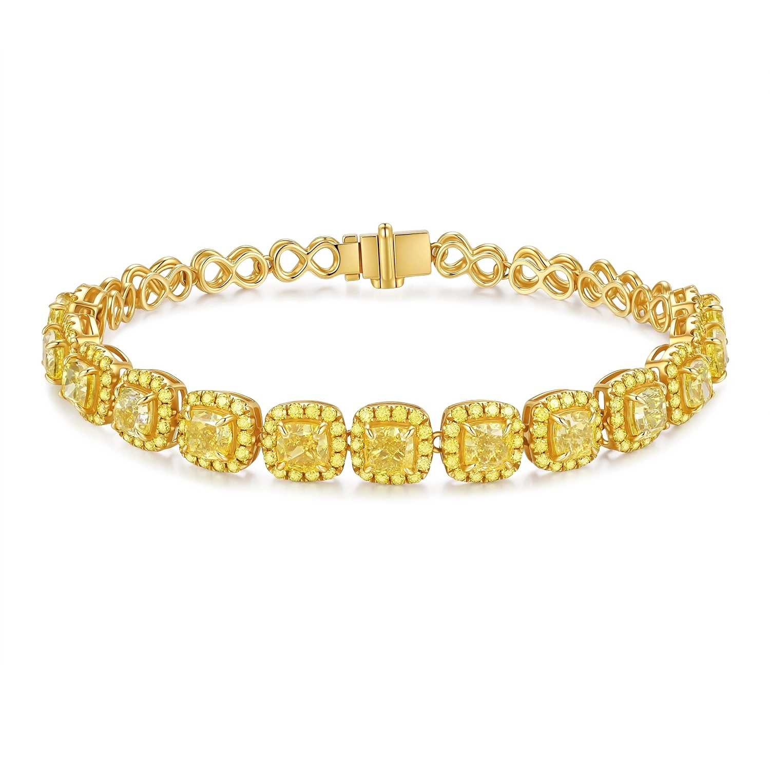 Fancy Intense Yellow Lab-Grown Cushion-Cut VS Clarity Diamond Set In Yellow Gold 17cm Bracelet PSL1H05 1