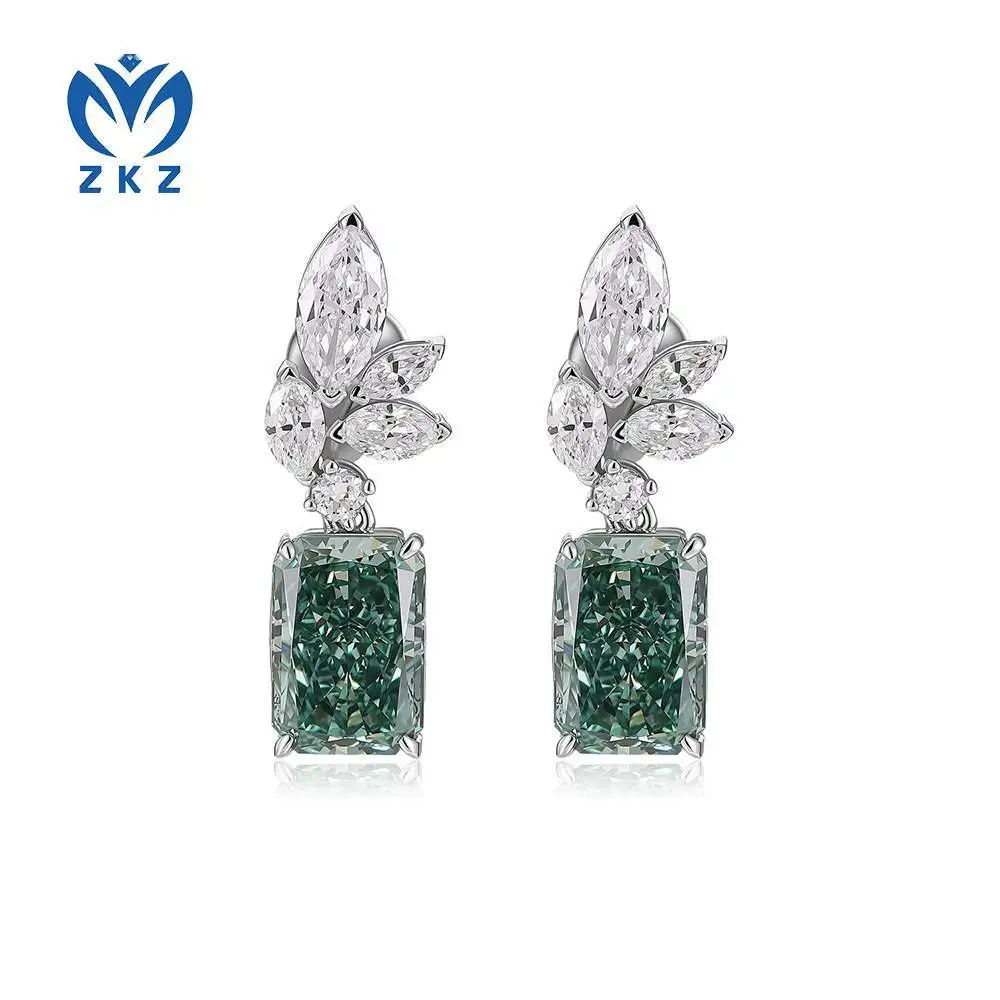 18K white gold Redden Green cultivated diamond pendant earrings with marquise white diamond clusters for ladies' earrings. Model number: ZKLZ019 1