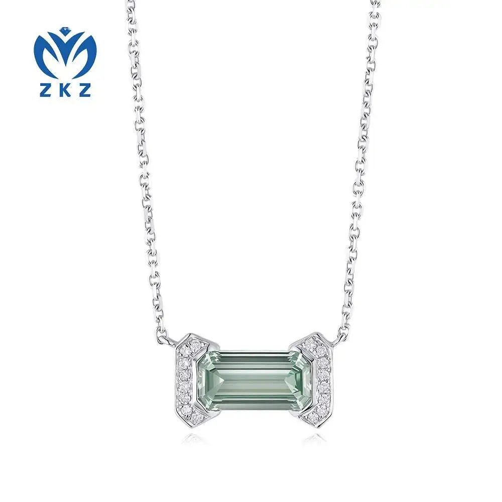 ZKZ 18K white gold single-lock collar necklace, laboratory-grown emerald cut diamond pendant necklace, with white diamonds set on both ends ZKLZ020 1
