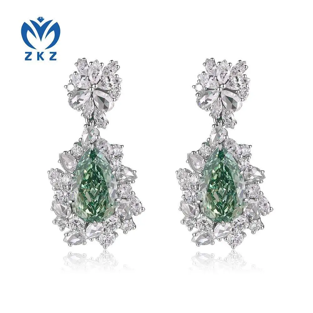 PT950 6.02CT Pear-shaped cutting laboratory-grown colored diamond green diamond heavy-duty full-cut surround-set earrings with IGI certificate for ladies' jewelry ZKLZ026 1