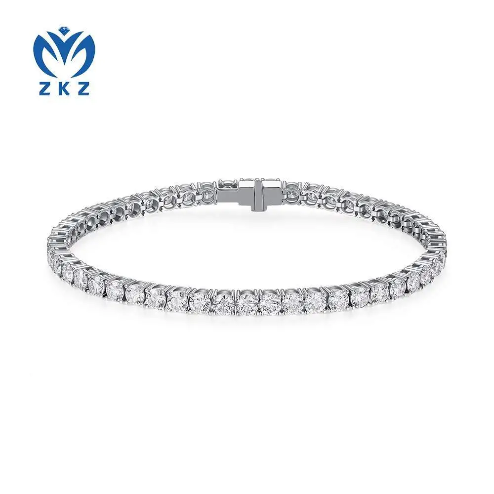Classic laboratory-grown diamond tennis bracelet, 18K white gold four-prong setting, fully set with diamonds, round diamond tennis bracelet, ZKZ-BR04 1