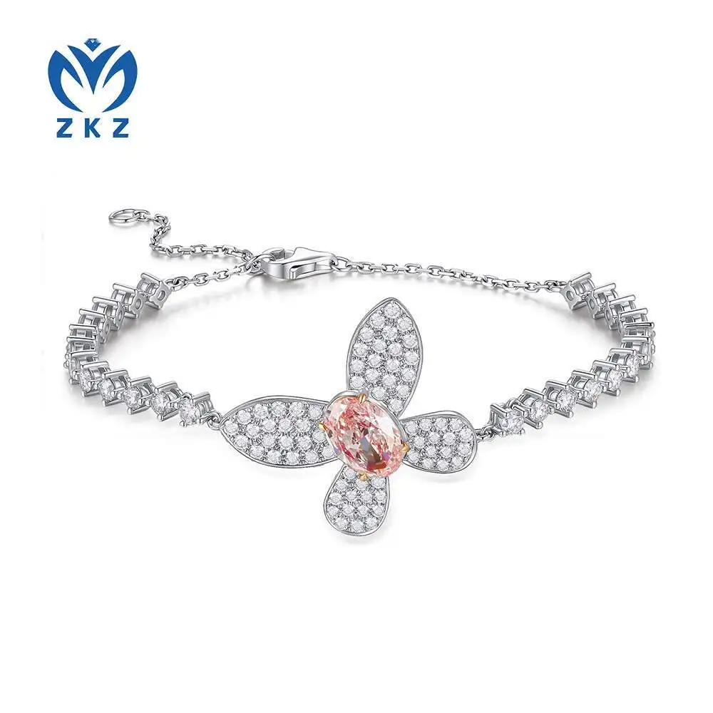 18K white gold 1.77-carat VS1 clarity oval cultivated pink diamond colored butterfly-shaped bracelet, fully set with diamonds, bezel-style design ZSL1F12 1