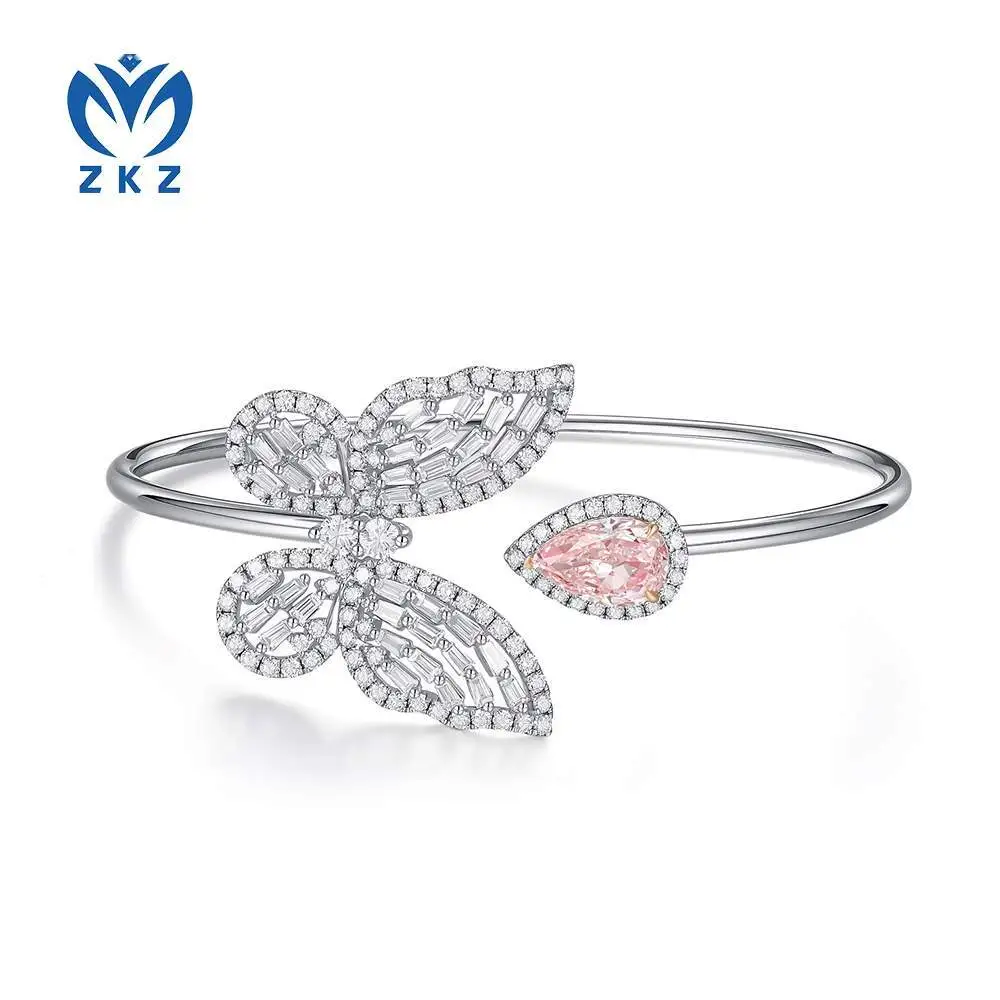 18K white gold pear-shaped cultivated fancy vivid blue diamond double-color set butterfly open bracelet, set with trapezoid diamonds, light luxury style, 2.07ct, VVS2 clarity ZSL1F13 1