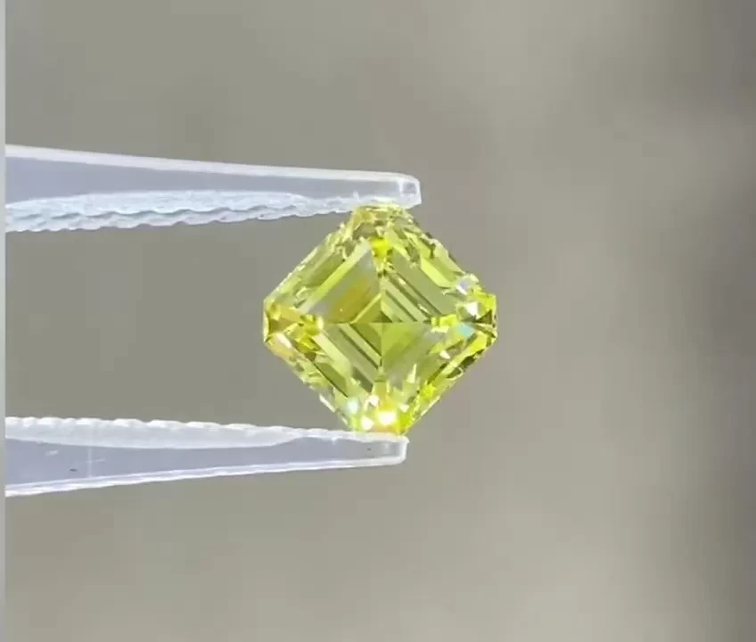 ألماس أصفر مزروع في مختبر HPHT، ألماس Asscher الفاخر، ألماس سائب معتمد 1