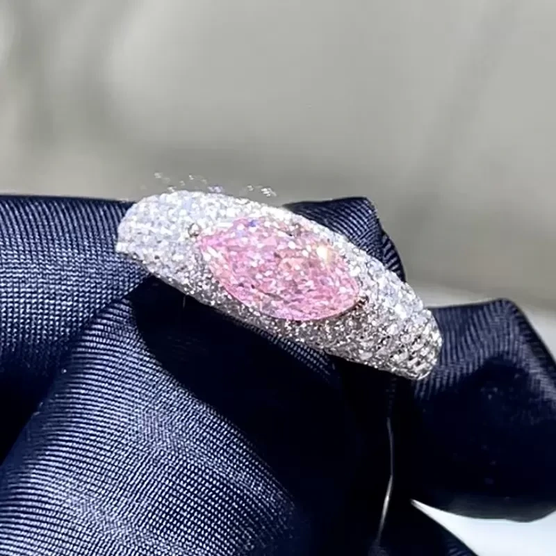خاتم ماركيز على شكل ماركيز عيار 18 قيراطًا، خاتم ألماس وردي مزروع في المختبر، تصميم خاص، مجوهرات فاخرة 1