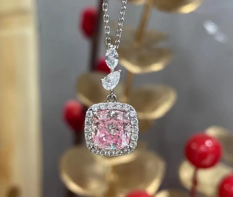 1.63ct Pink Cushion Cut Laboratory VS Diamond Necklace 18k White Gold Customize Service 1