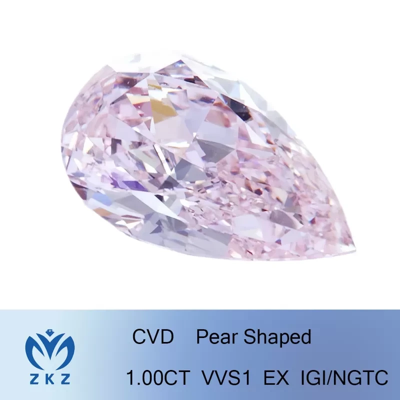مجموعة ZKZ Diamonds Pink Diamonds الاصطناعية المصنوعة يدويًا والمزروعة في المختبر CVD 1ct Pear VS1 EX IGI للخواتم والقلادات والأقراط 1
