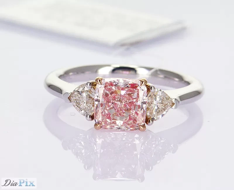 1.76CT Synthetic Cherry Pink CVD Diamond Rings Cushion Cut Set In 18k White Gold 1