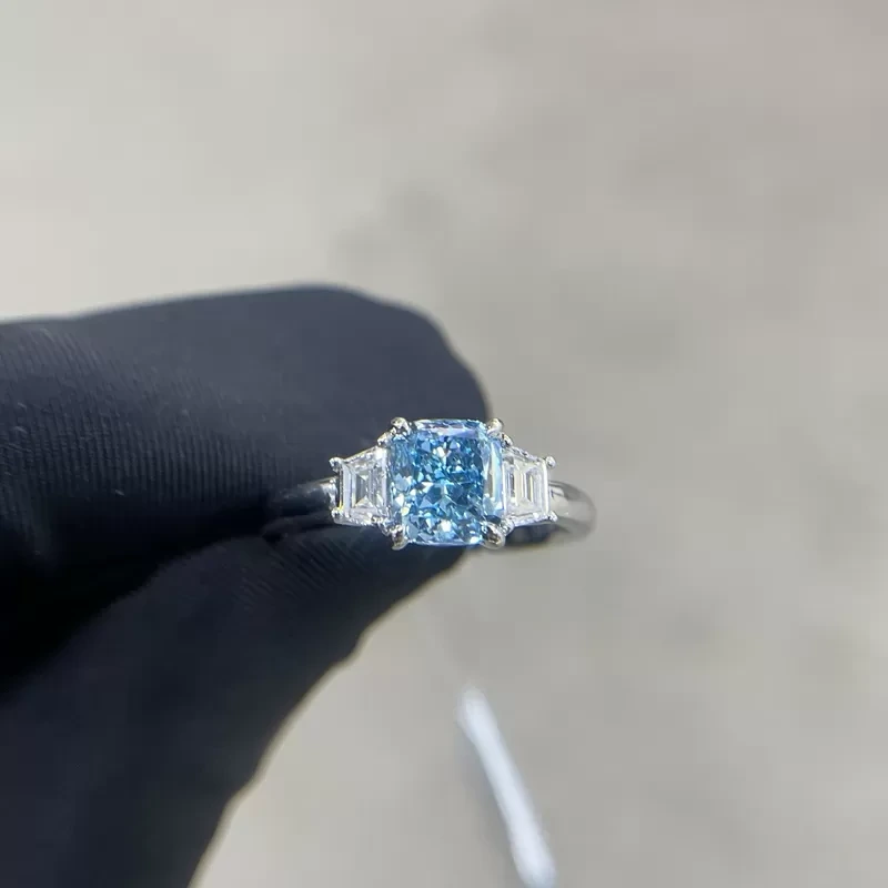 1.27ct Engagement Lab Grown Diamond Rings Synthetic Blue Cushion Cut 1