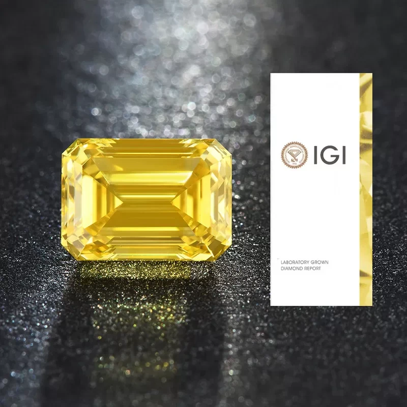 IGI Certificated Lab Created Yellow Diamonds 3.45ct Fancy Vivid Emerald Cut 1