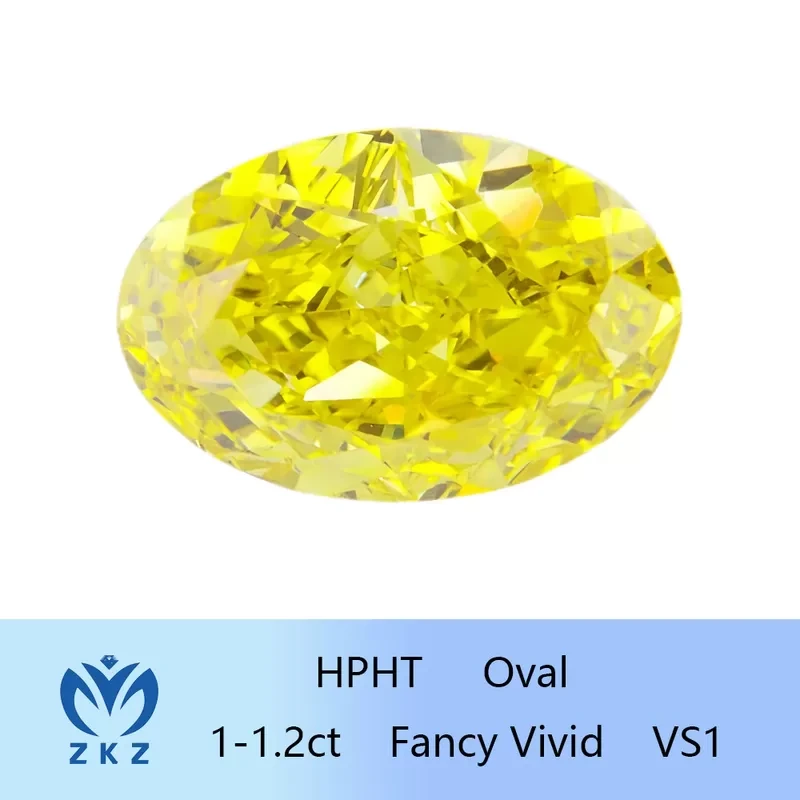 حجر ألماس ZKZ Diamond VS1 بيضاوي القطع أصفر فاخر مزروع في المختبر، وزنه 1-1.2 قيراط 1