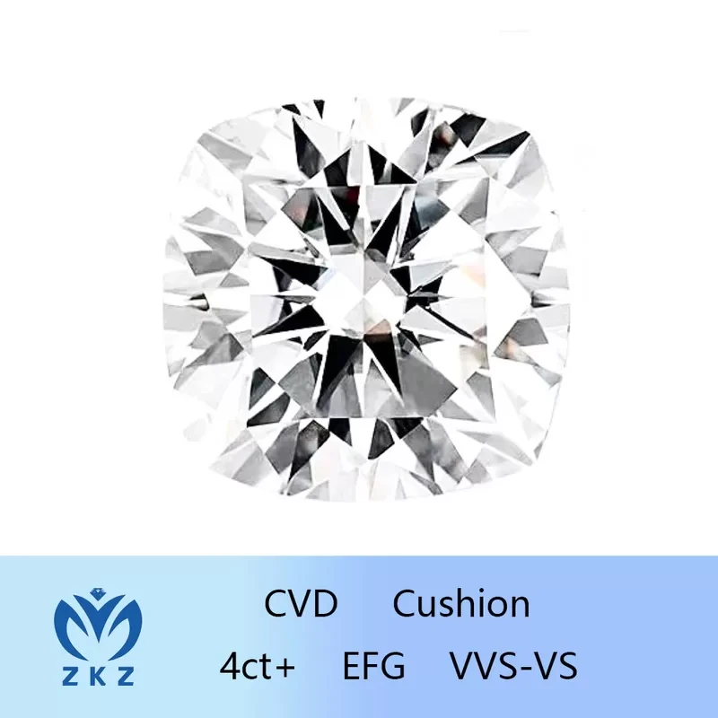 ألماس كبير الحجم 4CT+ على شكل وسادة مُزرَع في مختبر الترسيب الكيميائي للبخار، مصدر رئيسي من المصنع 1