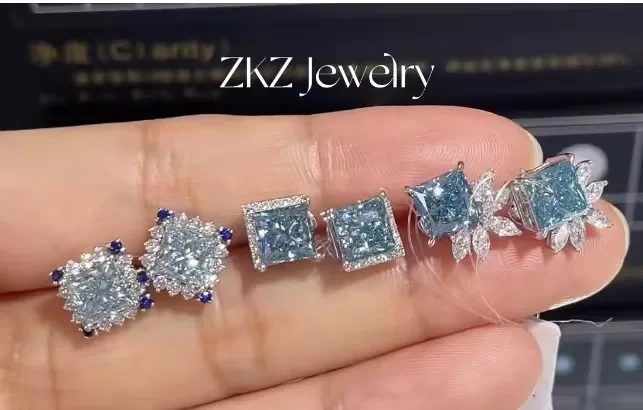 أقراط ألماس بقطع أميرة، ألماس هندسي مختبري، أقراط ألماس، مجوهرات ألماس 1