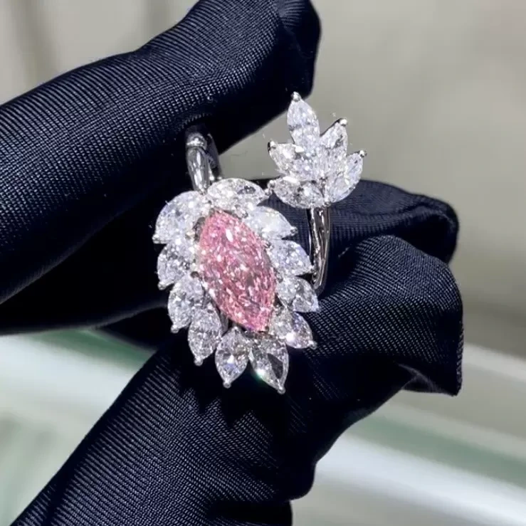 18k Marquise Shape Lab Grown Pink Diamond Ring Sakura Pink Luxury Design For Party 1