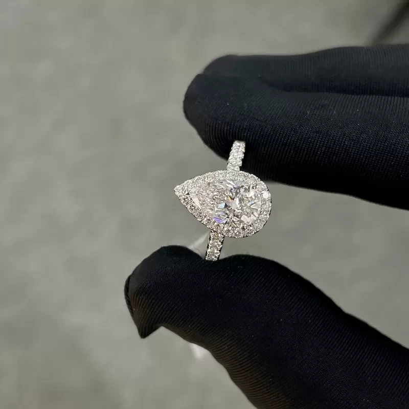 18k Cultured White Diamond Women's Ring 1.53ct E VS1 Pear Shape Full Diamond Bezel Set Style 1