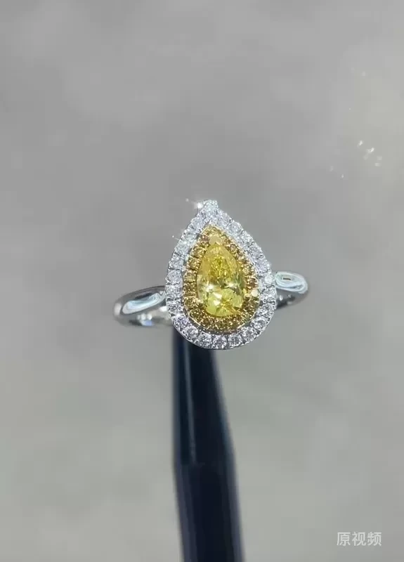 Lab Grown Diamond Rings Certified Yellow Pear Diamond Anniversary Ring 1ct VS2 ~ VVS1 1