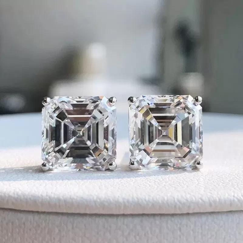 Asscher Cut Diamond Earring Stud Lab Engineered Diamonds Jewelry 1
