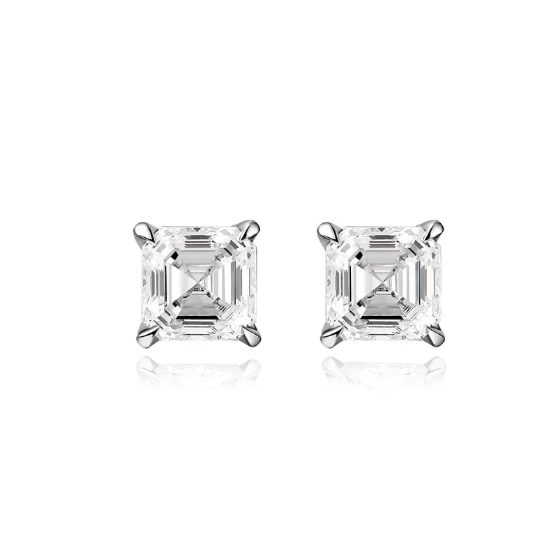 أقراط ألماس مزروعة في المختبر عيار 18 قيراط بتصميم كلاسيكي على شكل Asscher أقراط ألماس مزروعة في المختبر عيار 18 قيراط بتصميم متين على شكل Asscher 1