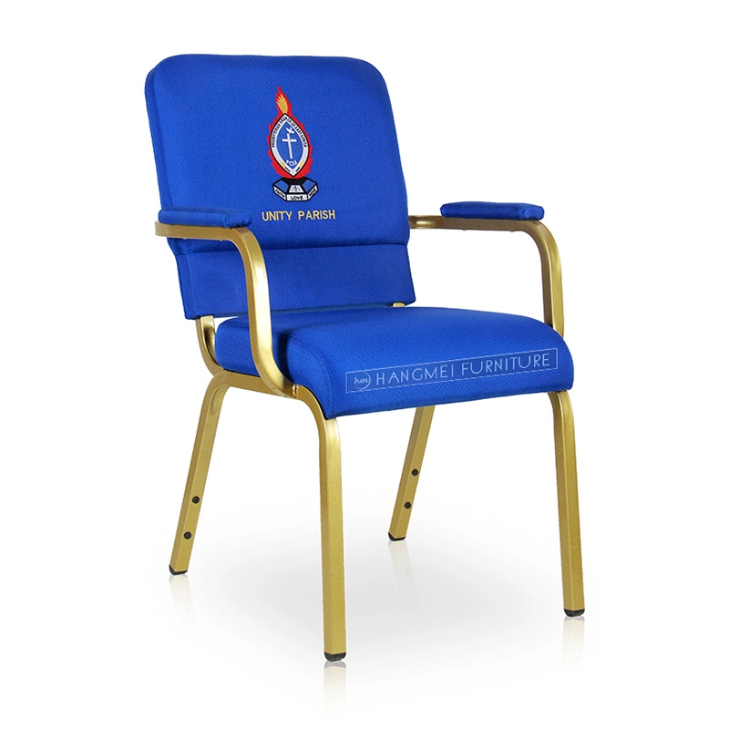 Metal Stacking Church Chair with Closed Back and Armrests 1