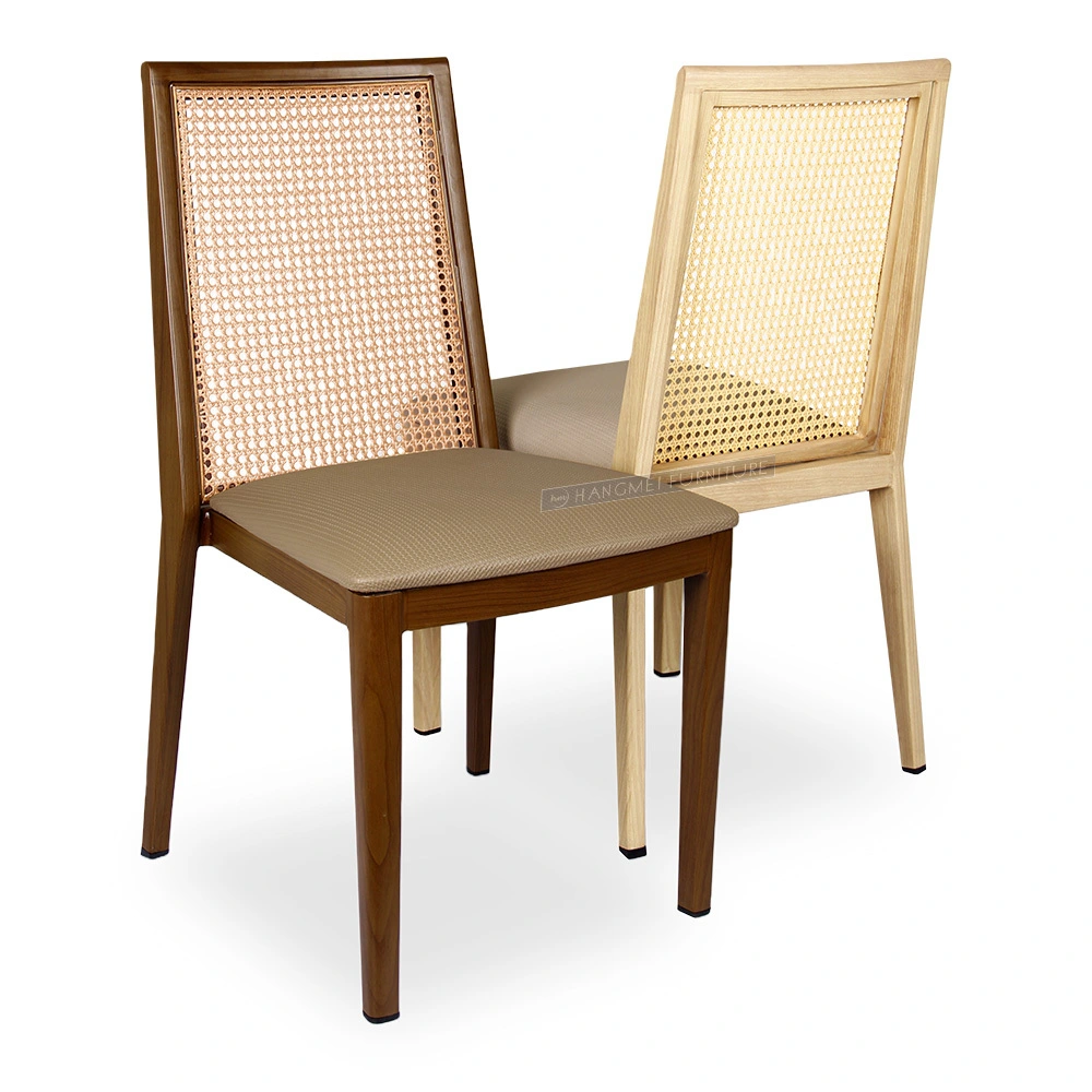 Wholesale Stackable Indoor Banquet Chair with Rattan Back and Wood Grain Aluminum Frame 1