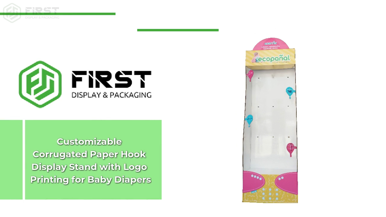 Customizable Corrugated Paper Hook Display Stand with Logo Printing for Baby Diapers 1