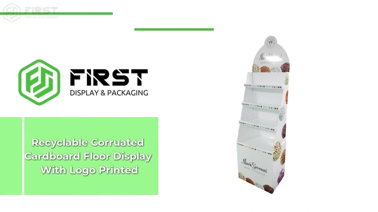 Recyclable Corruated Cardboard Floor Display With Logo Printed 1