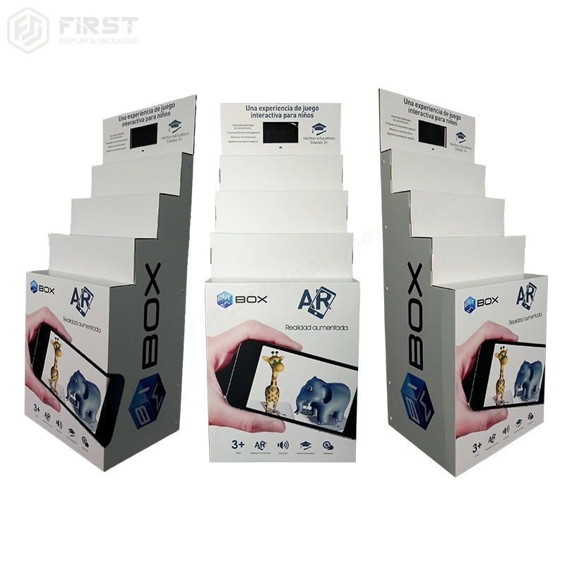 Corrugated Cardboard Floor Display Stand with Digital Screen for Puzzle Products 1