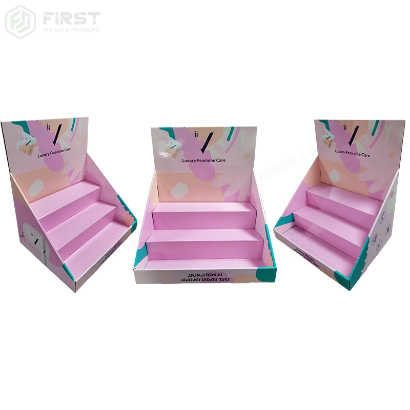 Custom Printed 3-Tier Corrugated Cardboard Countertop Display Stand for Cosmetics 1
