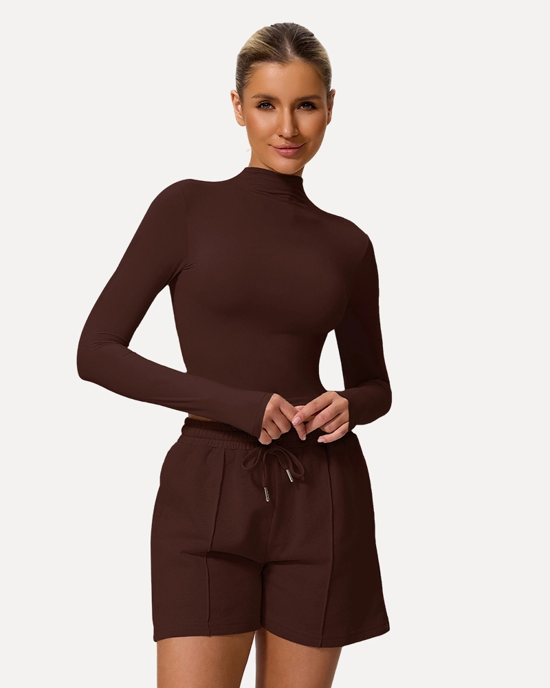 Women's Long Sleeve Yoga Top & Sweatpants Activewear Set Brown Custom XTTZ308 1