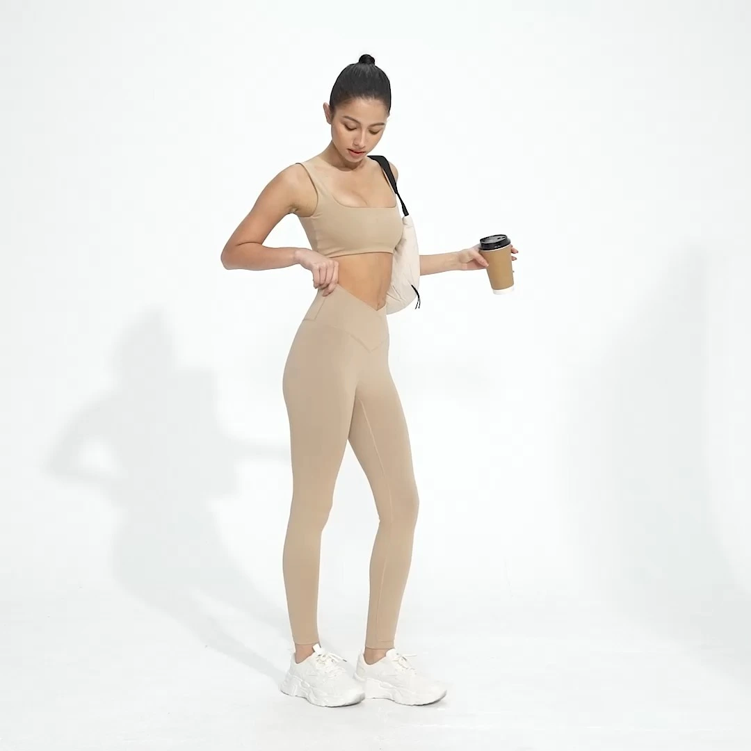 Pantalones cortos deportivos de yoga con cintura cruzada personalizados para mujer XTDK906 1