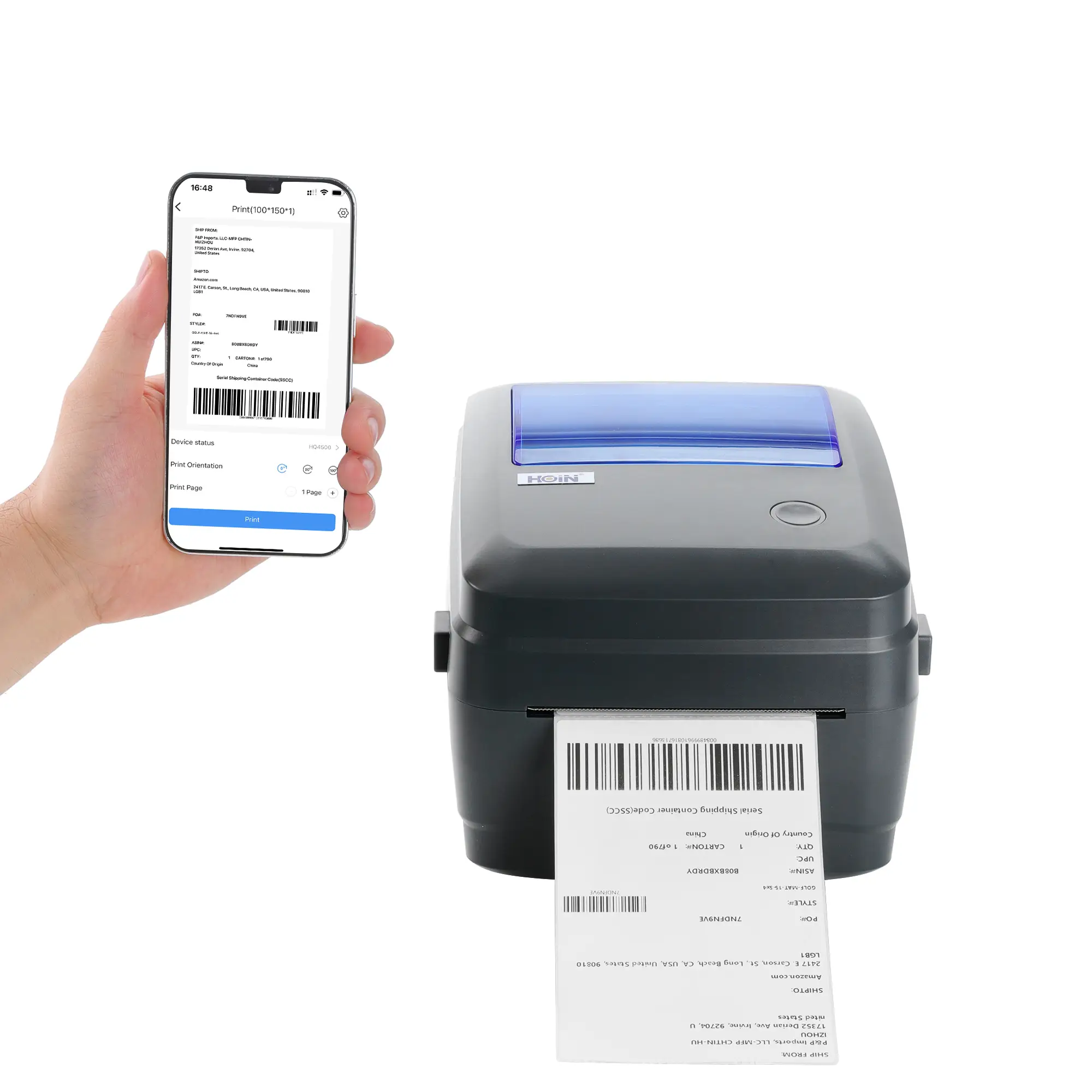 HOIN HOP-HQ480 Android IOS windows supported plastic Desktop thermal label printer 4x6 label Barcode printer 1