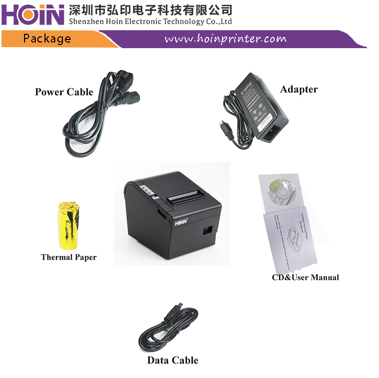 Hoin Hot Sales Cheap 3 Inch 80mm USB+B T or USB+LAN+COM Thermal POS Receipt Printer