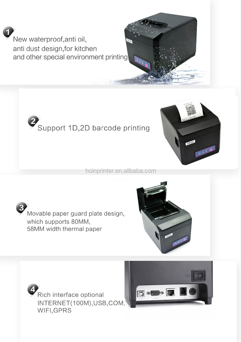 300mm/s Hot Sale 80mm USB Ethernet POS auto cut barcode thermal receipt printer with BIS certification