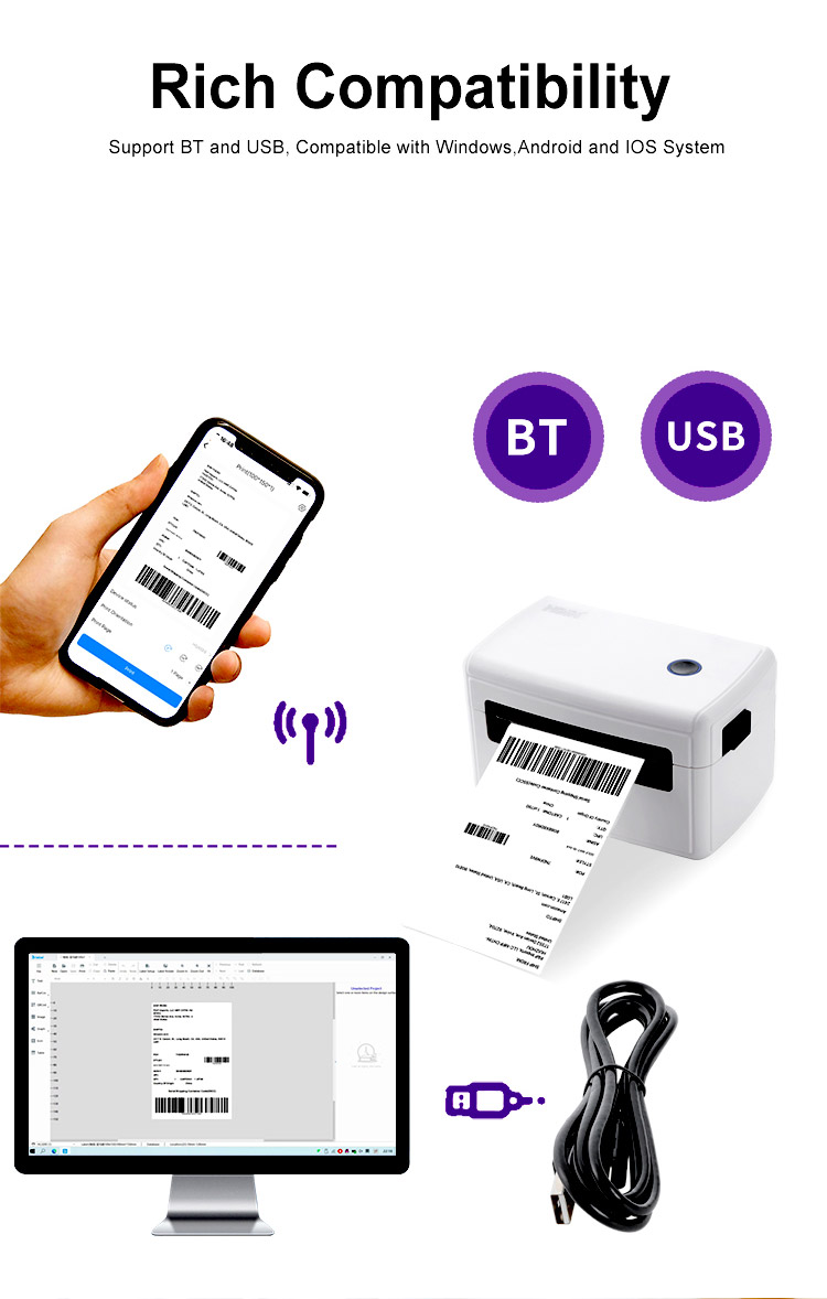 Hoin HOP-H400 4 ইঞ্চি USB+BT থার্মাল বারকোড লেবেল প্রিন্টার 9