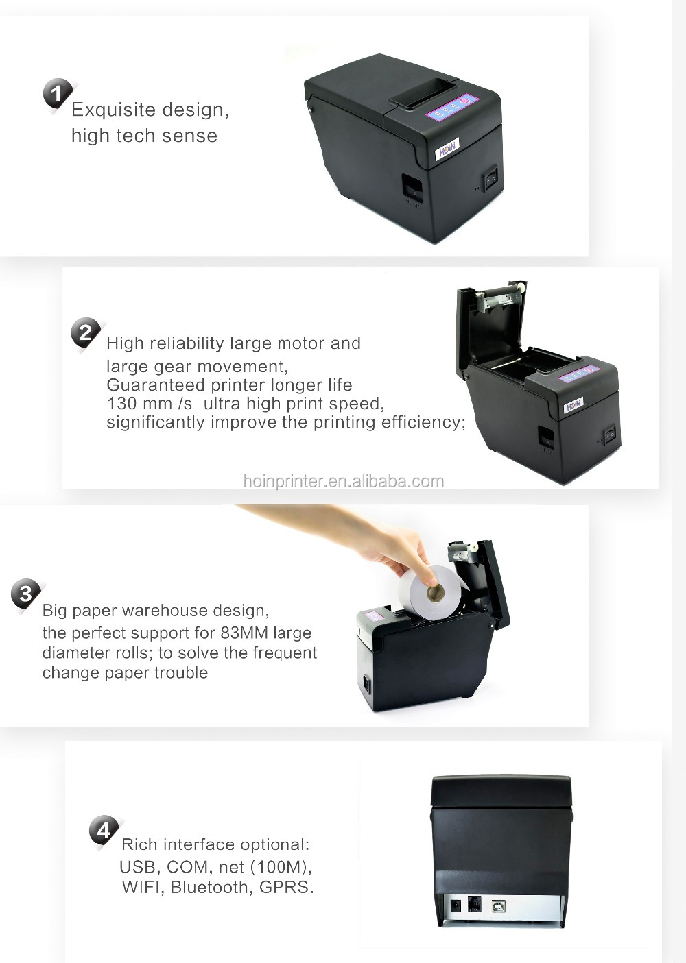  Imprimante thermique de reçus Mini BT 58 mm, vente en gros