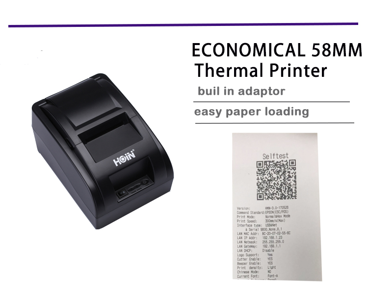  Nouvelle imprimante portable thermique Hoin 58 mm, mini imprimante à bas prix, magasins OEM ODM et imprimantes thermiques bancaires