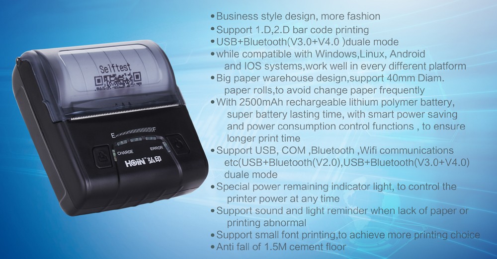 মোবাইল বিটি হ্যান্ডহেল্ড পিওএস প্রিন্টার কারখানার দাম উচ্চ মানের প্রিন্টার HOP-E300 80 মিমি পোর্টেবল থার্মাল প্রিন্টার 15