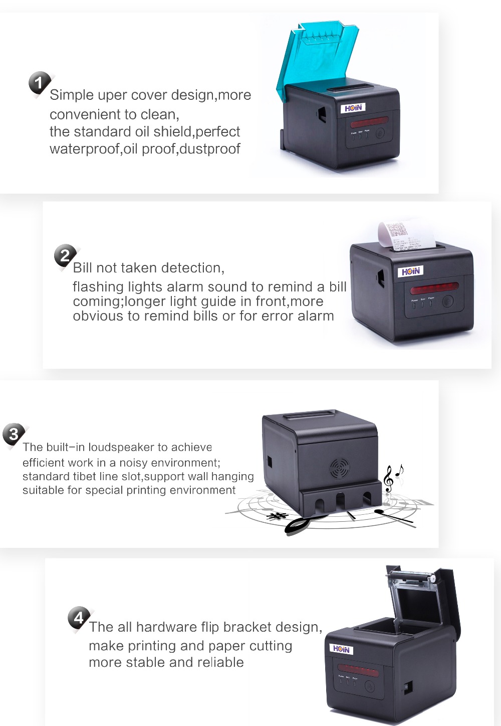  USB+LAN+COM হাই এন্ড 80mm POS বারকোড ছোট থার্মাল রসিদ প্রিন্টার বিপার এবং অ্যালার্ম HOP-H801 সহ 