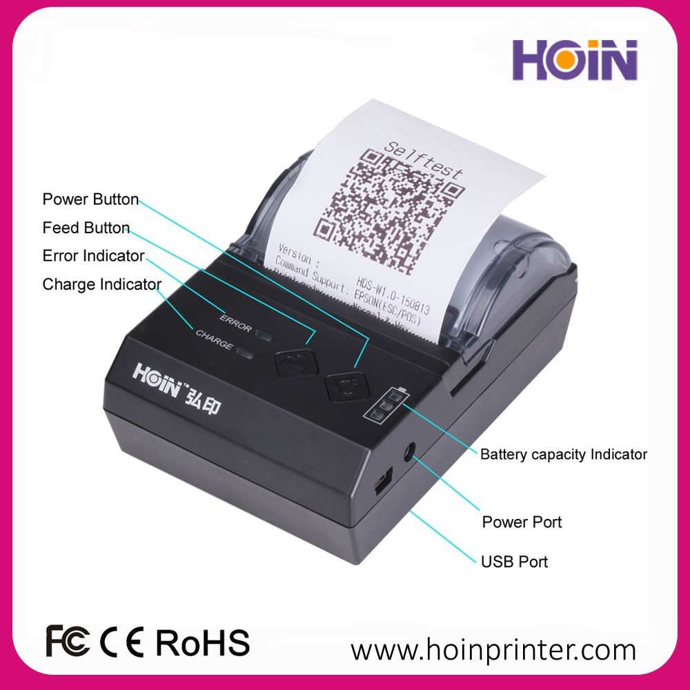 HOIN - 58mm মিনি হ্যান্ডহেল্ড POS থার্মাল রসিদ প্রিন্টার POS58 MOQ নেই, কারখানার দাম 58mm পোর্টেবল থার্মাল প্রিন্টার 13