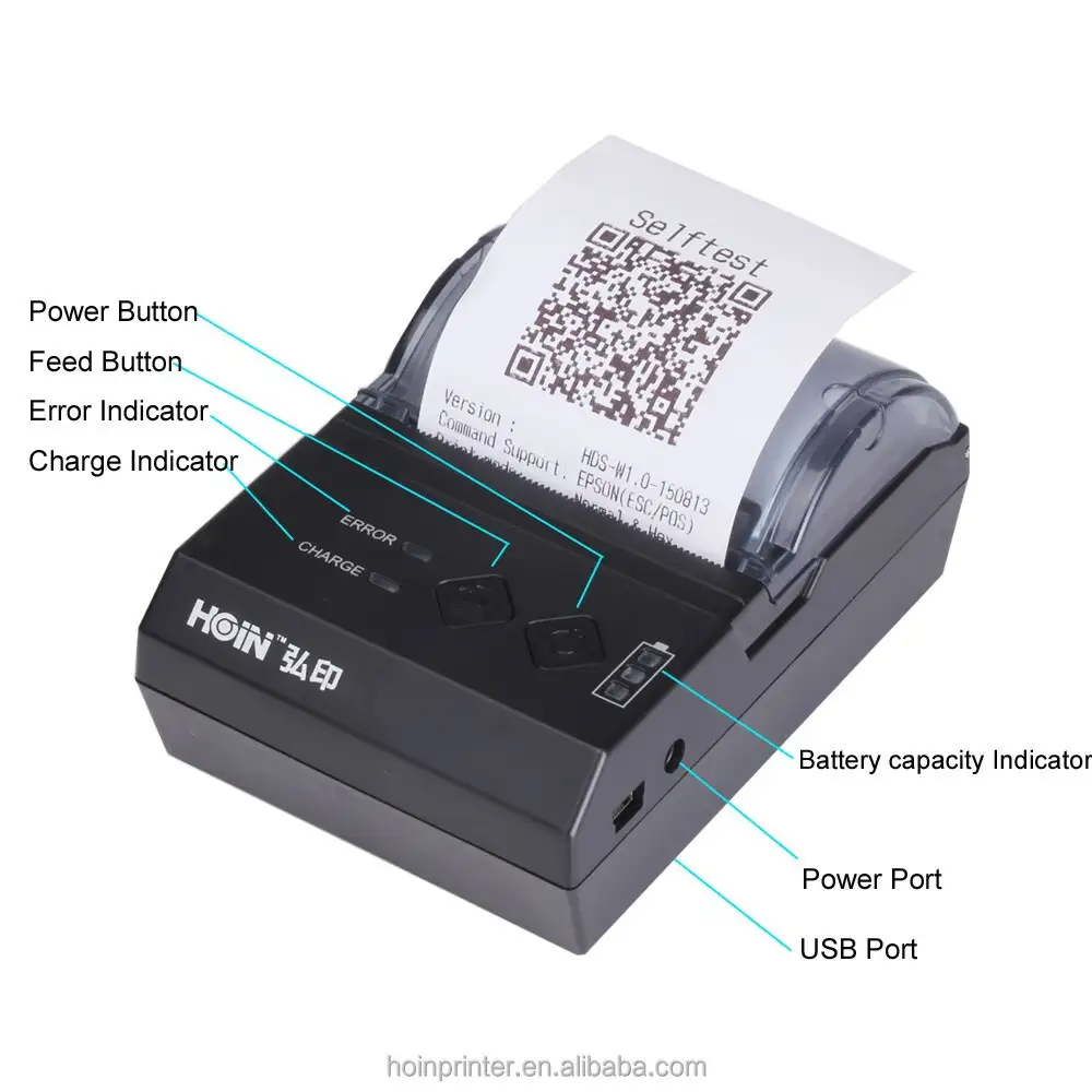 HOIN - 58mm Mini Mobil USB BT Termal Fiş Yazıcısı POS Sisteminde 58mm taşınabilir termal yazıcı 1