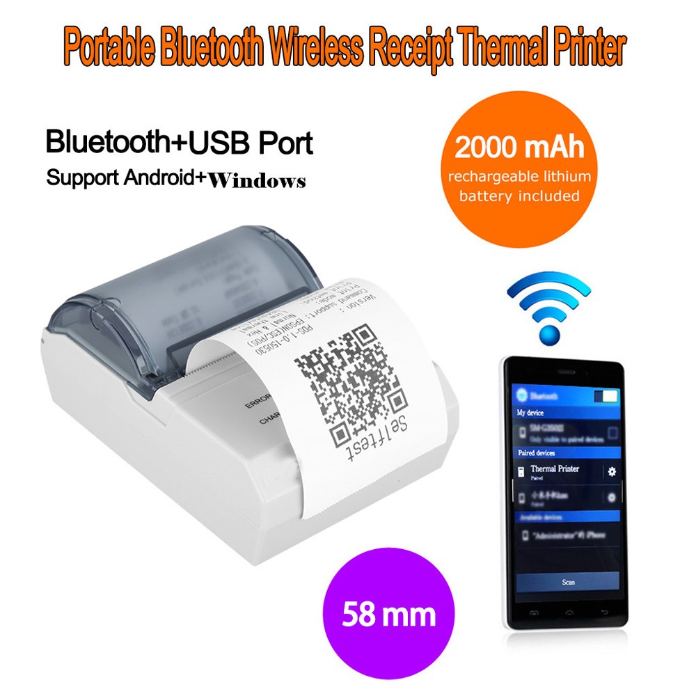 HOIN - 58mm Mini Mobile USB BT Thermal Recipt Printer In POS System 58mm portable thermal printer 9