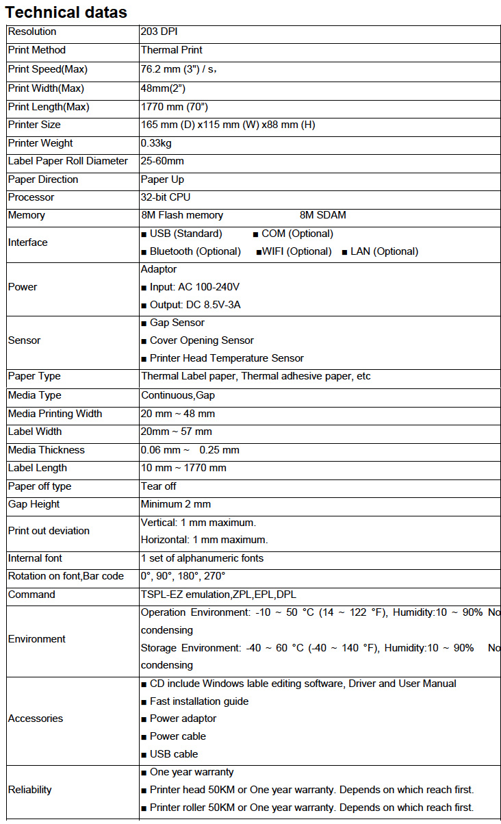 ওয়েবিল প্রিন্টিংয়ের জন্য লেবেল প্রিন্টার মিনি ডিজাইন 58 মিমি স্টিকার বারকোড প্রিন্টার