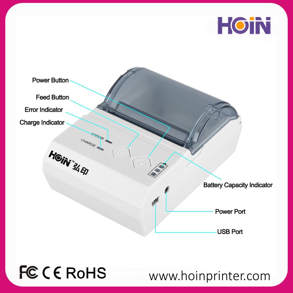 HOIN - 58mm মিনি হ্যান্ডহেল্ড POS থার্মাল রসিদ প্রিন্টার POS58 MOQ নেই, কারখানার দাম 58mm পোর্টেবল থার্মাল প্রিন্টার 11