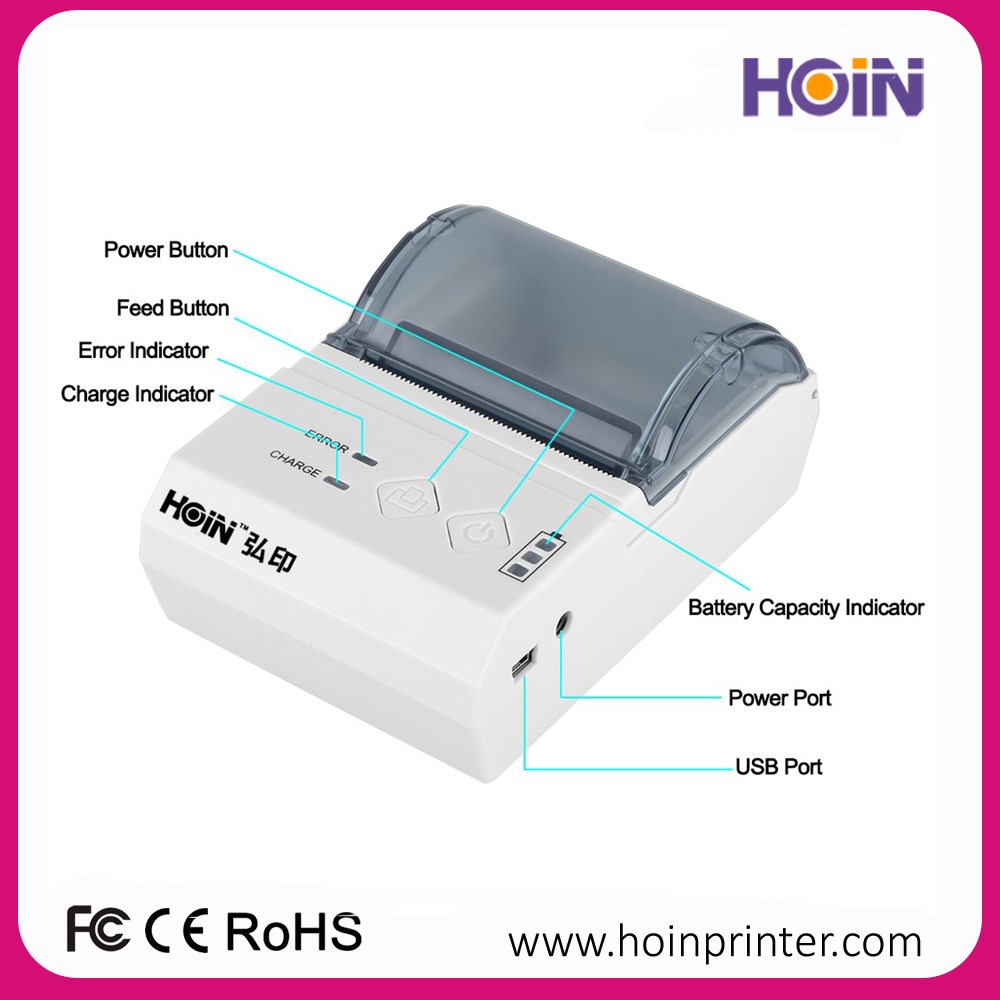 HOIN - 58mm মিনি হ্যান্ডহেল্ড POS থার্মাল রসিদ প্রিন্টার POS58 MOQ নেই, কারখানার দাম 58mm পোর্টেবল থার্মাল প্রিন্টার 12