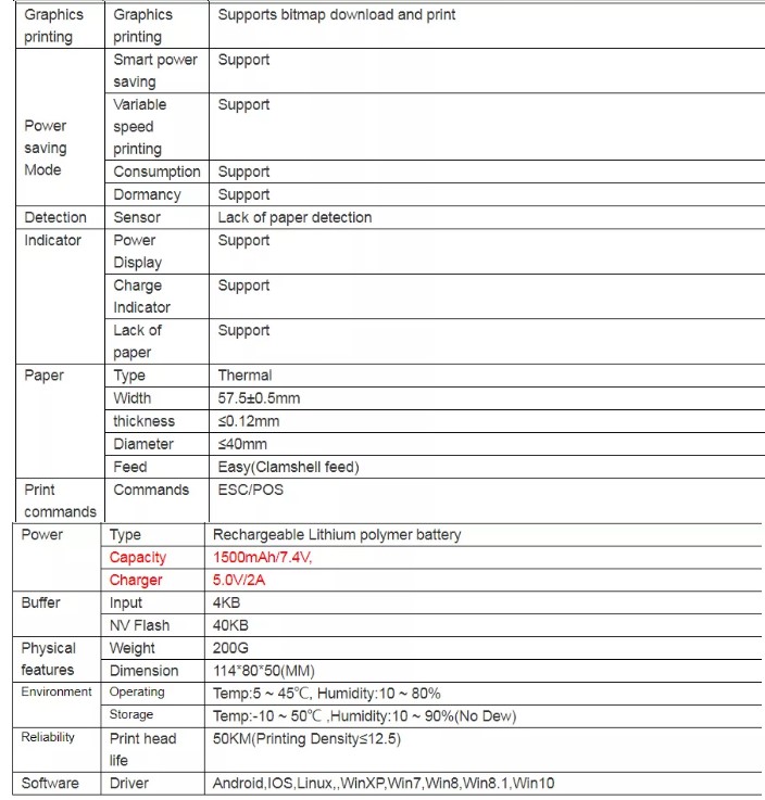  ৫৮ মিমি পিওএস থার্মাল প্রিন্টার মোবাইল ব্লুটুথ প্রিন্টার পোর্টেবল ১ডি ২ডি বারকোড অ্যান্ড্রয়েড আইওএস থার্মাল প্রিন্টার