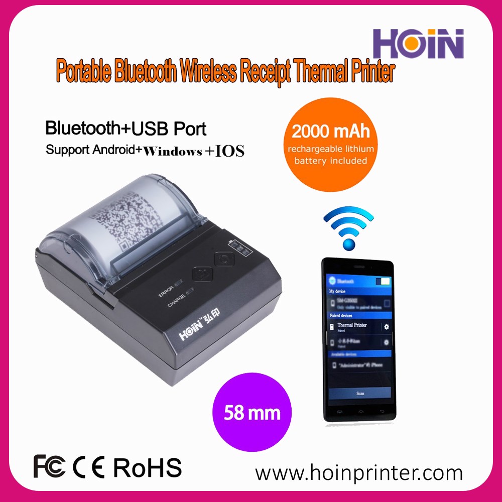 HOIN - 58mm মিনি হ্যান্ডহেল্ড POS থার্মাল রসিদ প্রিন্টার POS58 MOQ নেই, কারখানার দাম 58mm পোর্টেবল থার্মাল প্রিন্টার 10