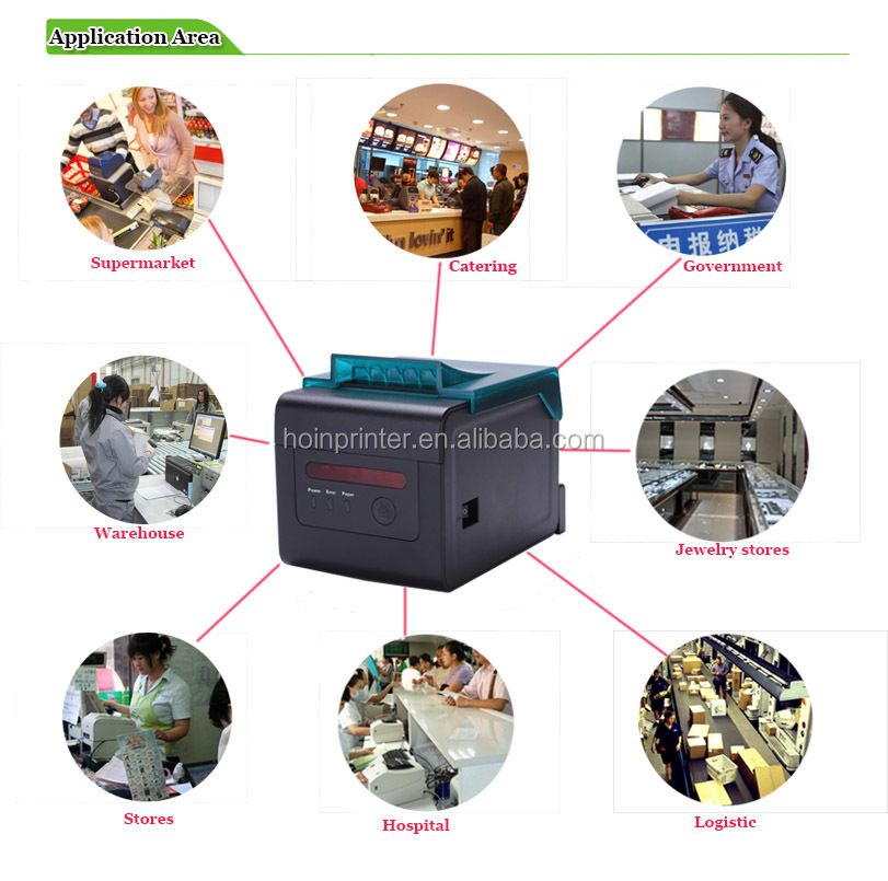  হোইন ফ্যাক্টরি অফার থার্মাল রসিদ প্রিন্টার অটো কাটার বারকোড লোগো প্রিন্টার ইউএসবি ল্যান পিওএস সুপারমার্কেটের জন্য 80 মিমি