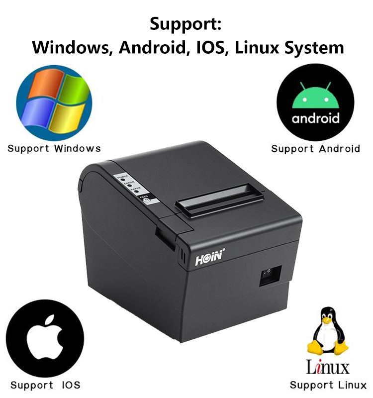  হোইন ফ্যাক্টরি মোবাইল থার্মাল রসিদ প্রিন্টার পিওএস সিস্টেম হাই স্পিড ইউএসবি বিটি লোগো প্রিন্টার 80 মিমি এর জন্য অটো কাটার