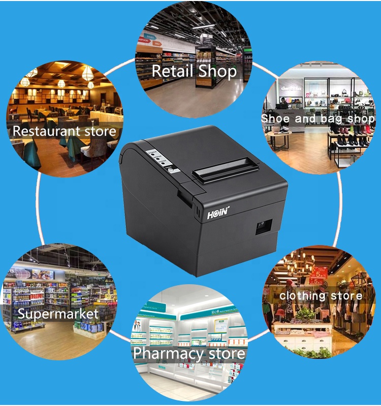  হোইন ফ্যাক্টরি মোবাইল থার্মাল রসিদ প্রিন্টার পিওএস সিস্টেম হাই স্পিড ইউএসবি বিটি লোগো প্রিন্টার 80 মিমি এর জন্য অটো কাটার